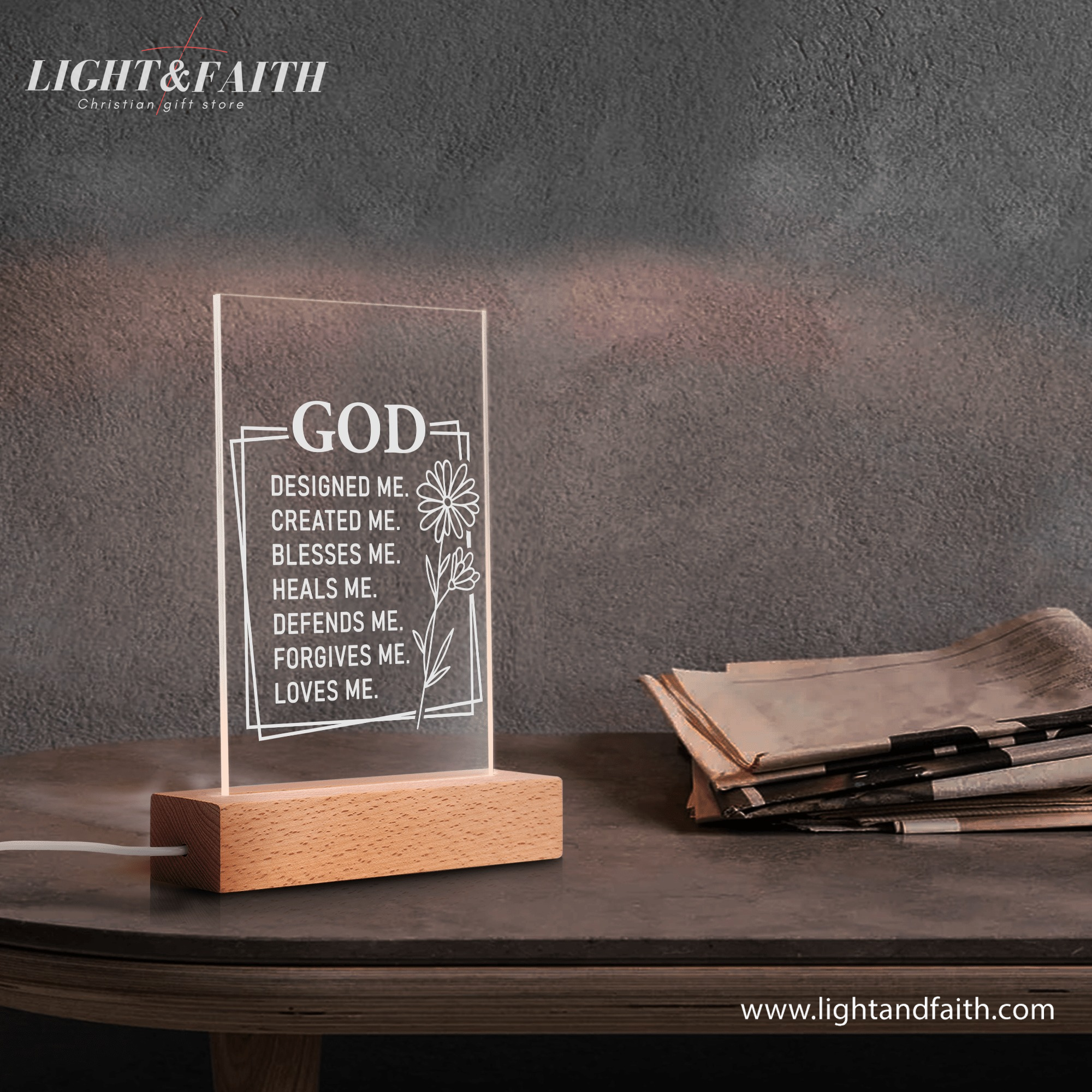 God Designed Me LED Light, Christian Bible Verse Lamp, Inspirational Acrylic Night Light, Religious Home Decor, Faith Gift for Believers. NLLAF02